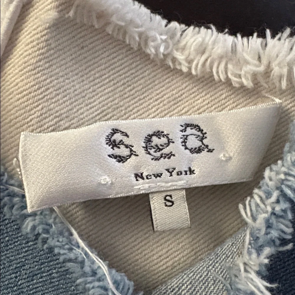 SEA new york distressed raw denim zip up sleeveless cami frayed hem - Picture 8 of 9